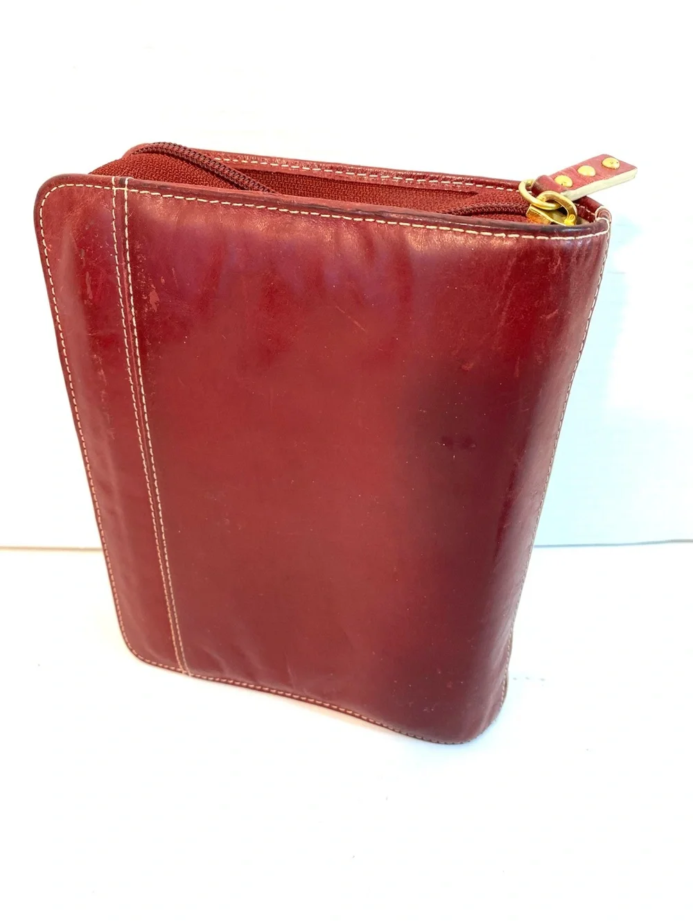FRANKLIN COVEY Red Leather Zippered Compact Binder